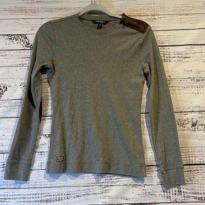 Lauren Ralph‎ Lauren Grey Longsleeve Tshirt with Suede Patches Size S